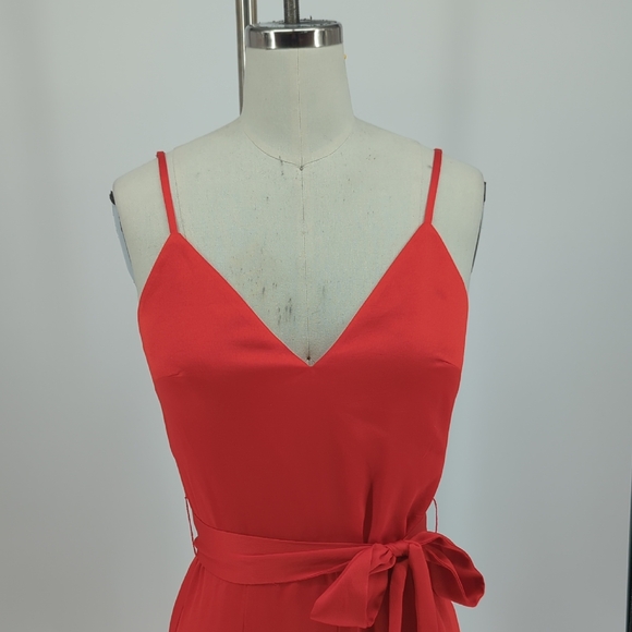 00672 Dress the Population Satin Wide Leg Jumpsuit Red sz Small party cocktail - Picture 3 of 7